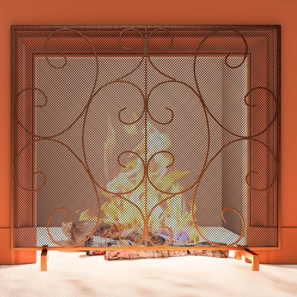 Open-Box New Kingson Decorative Single Panel Antique Bronze Fireplace Screen Retail $69.99