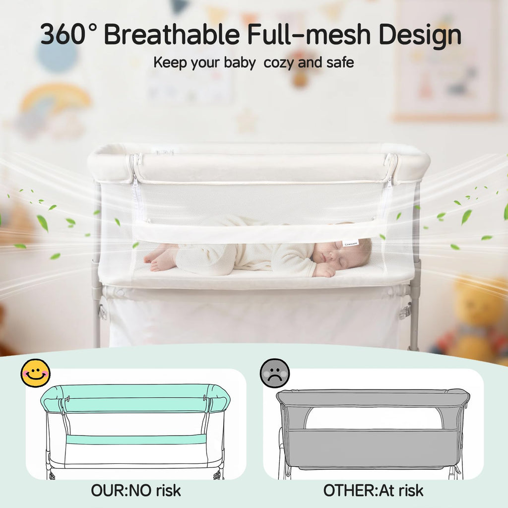 Baby Bedside Bassinet 5-Level Adjustable Height - White