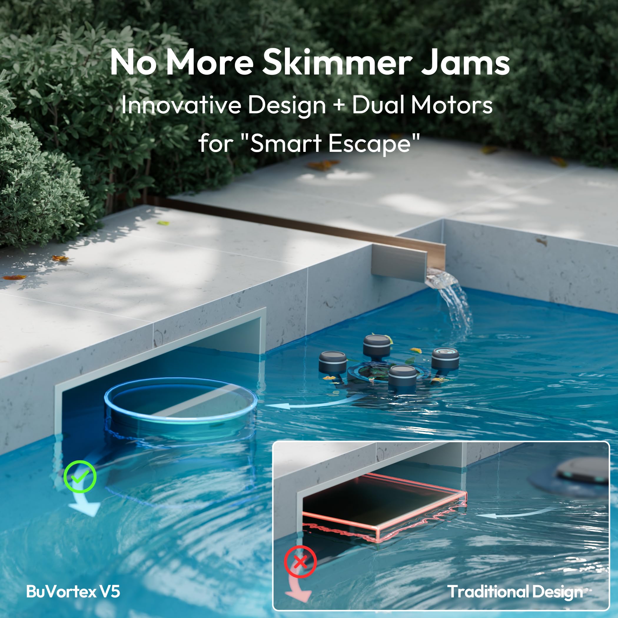 F10 Robotic Surface Skimmer Pool Cleaner Powerful Suction Dual Motor 5L Filter App Control Black