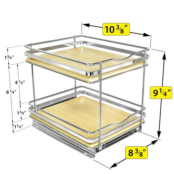 -Tier Pull Out Spice Rack Organizer for Cabinets 8-38 inch Wide Wood and Chrome
