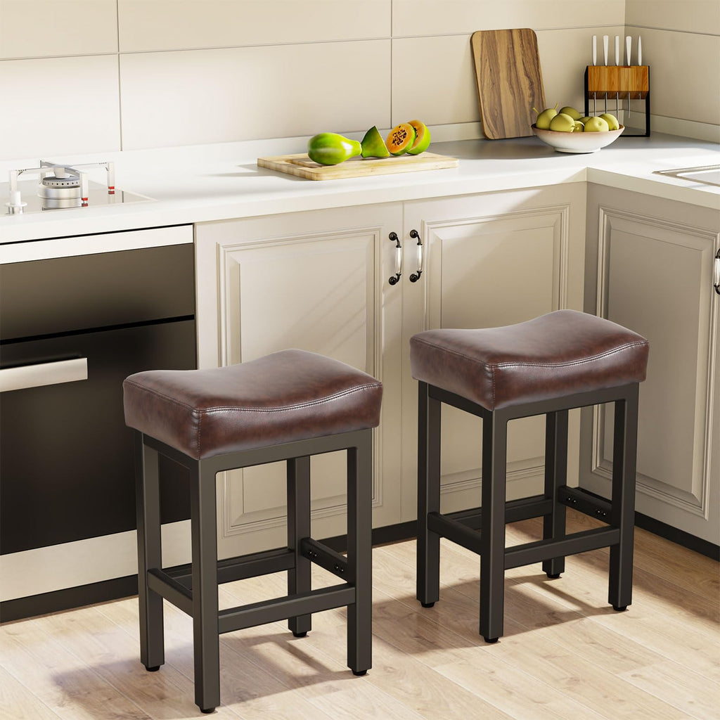 Open-Box New Raynesys Set of 3 24 All Black Saddle Seat Counter Height Barstools