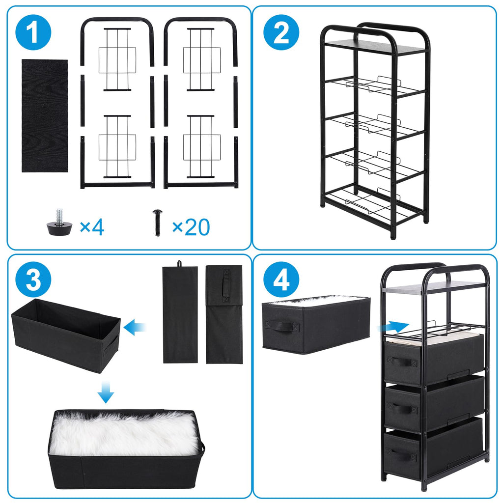 Black 4-Drawer Fabric Storage Tower Dresser
