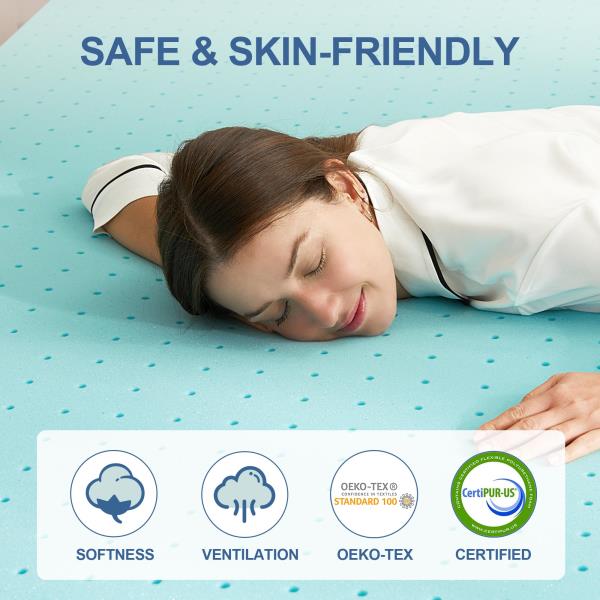 Inch Gel Infused Memory Foam Mattress Topper Twin XL Ventilated Soft Blue