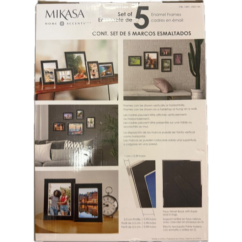 Mikasa Black Set of 5 Enamel Photo Frames Retail $35.00