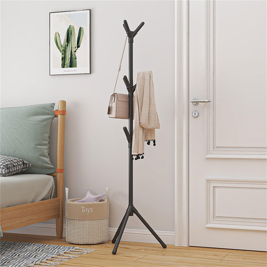 Black Freestanding Hall Tree Coat Rack with 3-Height Adjust  8 Hooks