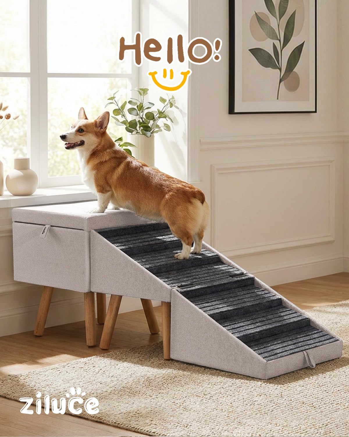 Open-Box New Ziluce 2-in-1 Foldable Dog RampPet Steps 21.06 High No-Slip Surface - Apricot.