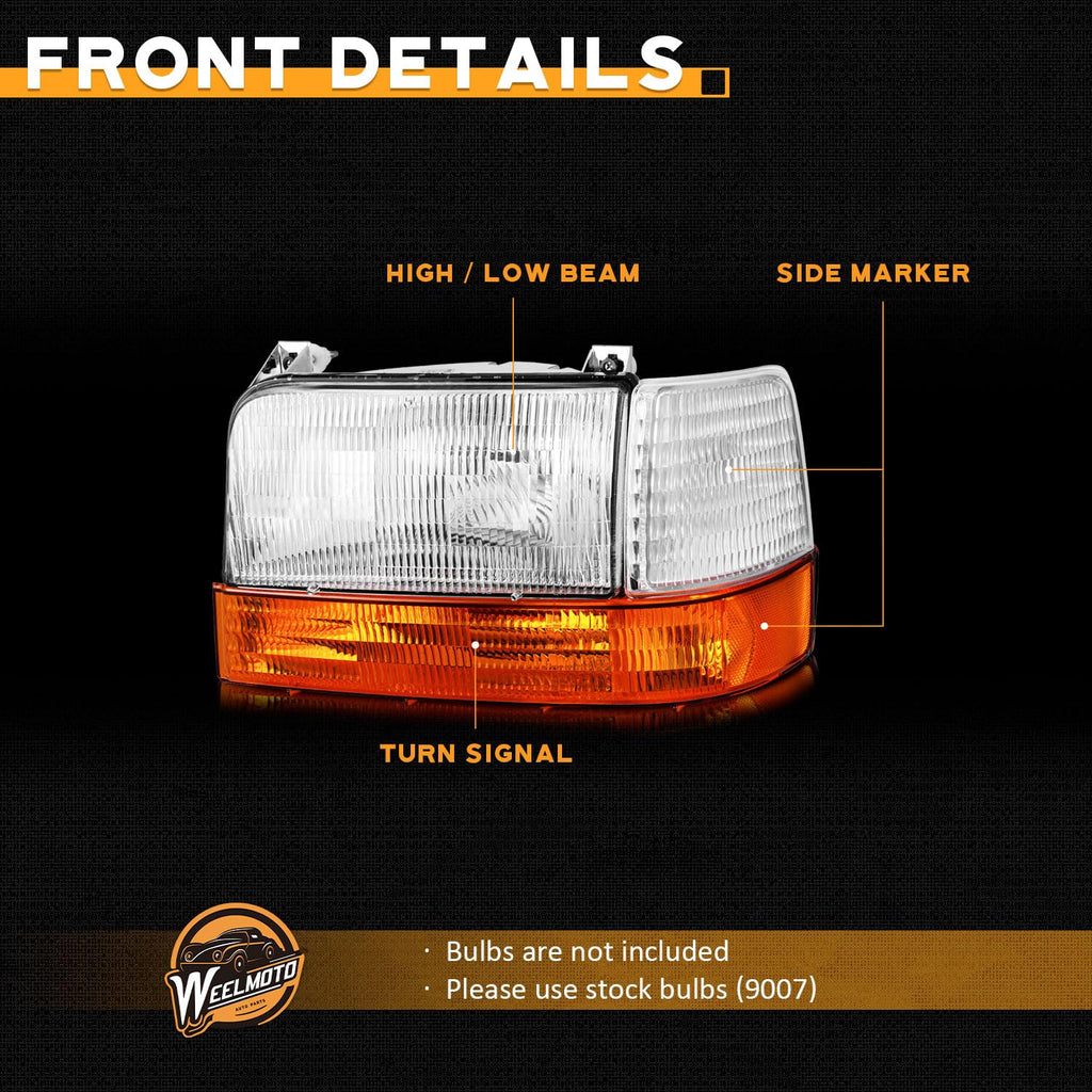 New Open-Box WEELMOTO Headlights for 92-97 Ford F-150Bronco Clear Lens DOT