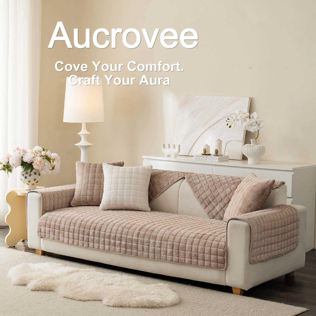 New Aucrovee Velvet Washable Non-Slip Sectional Couch Cover for Pets - Khaki 36x94 Retail $36.00