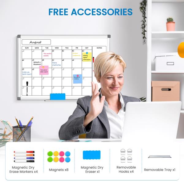 WALGLASS Calendar Whiteboard 24x18 Double-Sided Dry Erase Board for Wall Retail $33.00