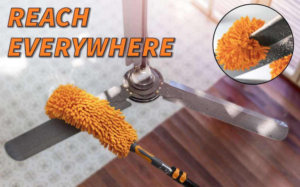 30 Foot High Reach Duster Kit with 5-24 ft Extension Pole // High Ceiling Dusting and Window Cleaning Kit with Telescopic Pole // Window Washer & Squeegee, Cobweb Duster, Fan Blade and Feather Duster Retail $99.00