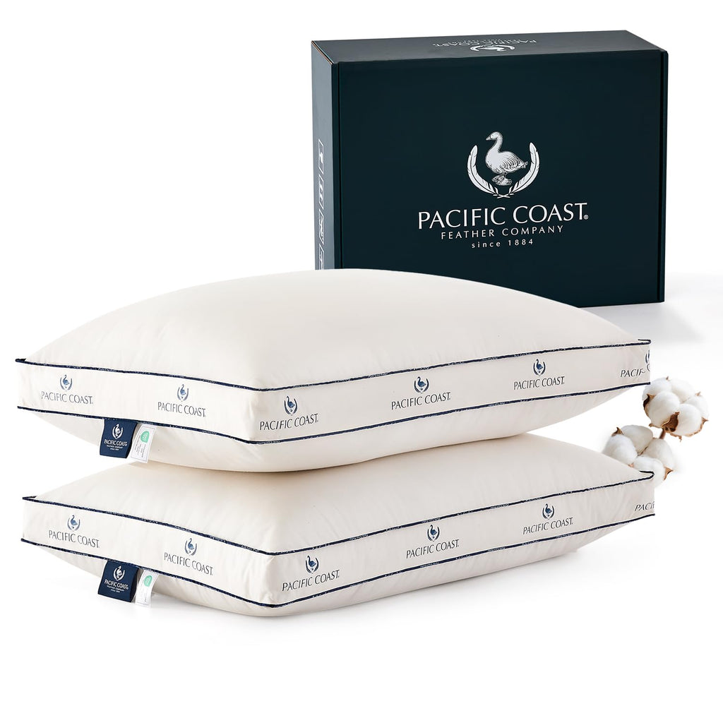 Open-Box New Pacific Coast Goose Feather  Down Organic Cotton Gusseted Firm Pillows Set of 2 Retail $86.00