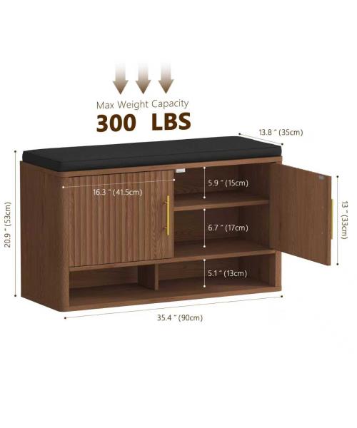 Fluted Shoe Storage Bench with Adjustable Shelves Walnut