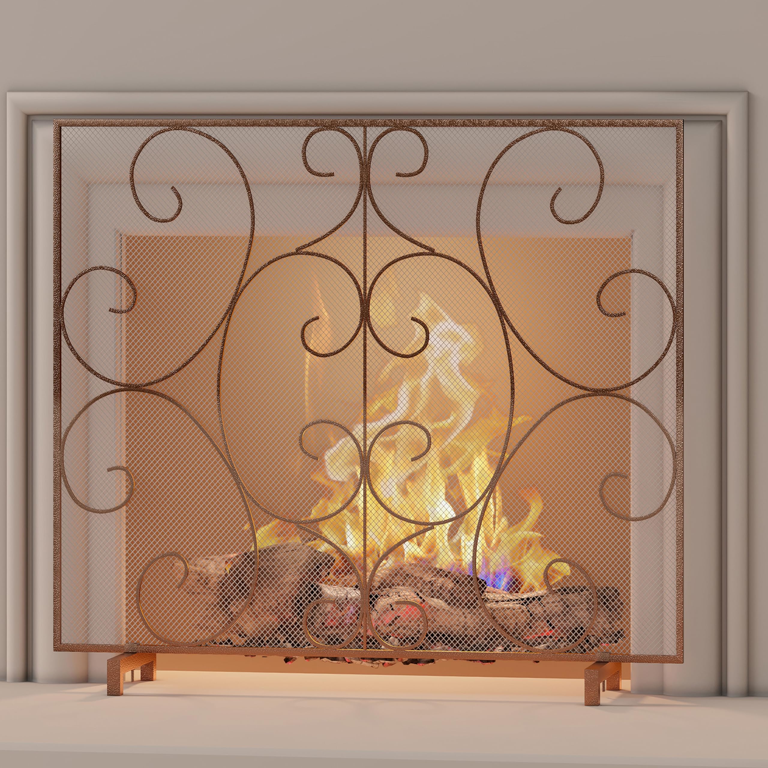 Open-Box New Kingson Decorative Single Panel Antique Bronze Fireplace Screen Retail $69.99
