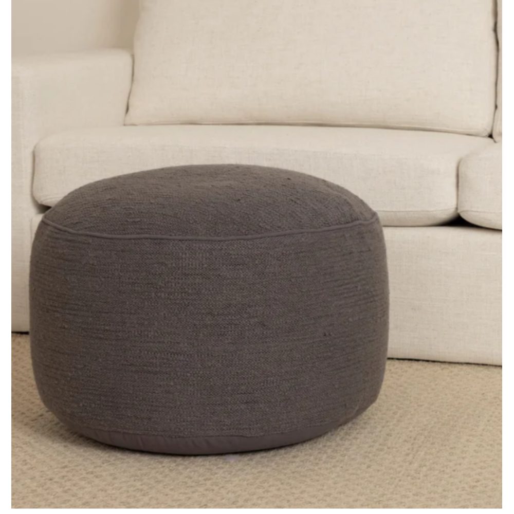 Round Textured Fabric Ottoman Pouf - Dark Gray