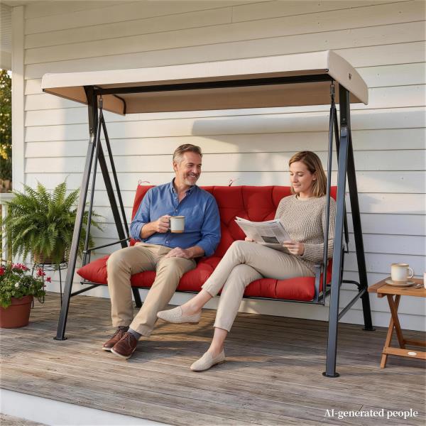 Porch Swing Cushion with Backrest Waterproof 47x40x5 in Red