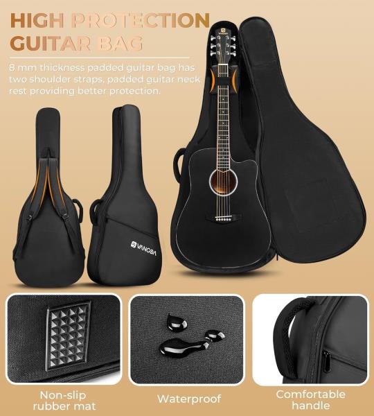 Vangoa Left Handed Guitar, Full Size Cutaway Left Handed Acoustic Guitar Kit for Adult Beginner 41 Inch Lefty Acustica Guitarra Set, Black Retail $149.00
