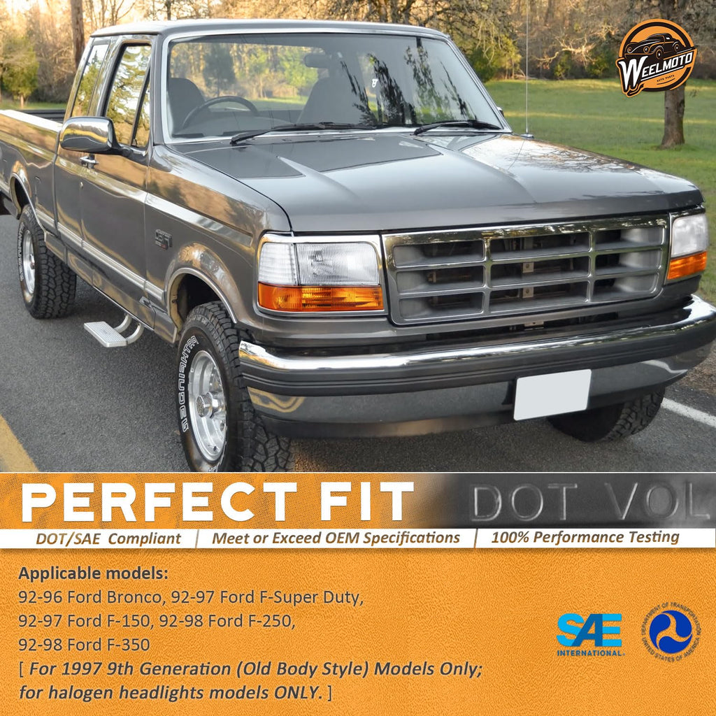 New Open-Box WEELMOTO Headlights for 92-97 Ford F-150Bronco Clear Lens DOT