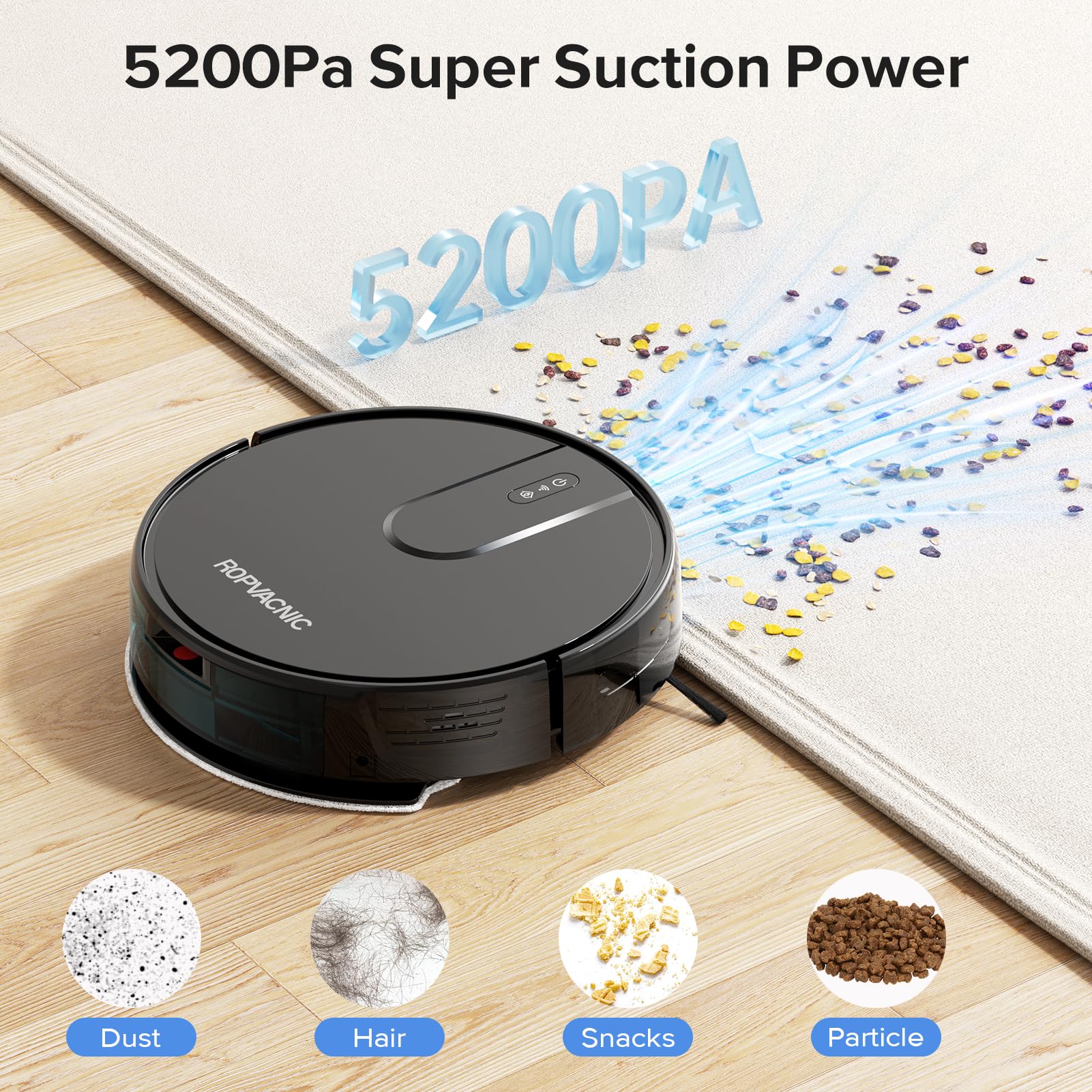 Robot Vacuum Mop Combo 5200Pa Suction Self-Charging Obstacle Avoidance Black