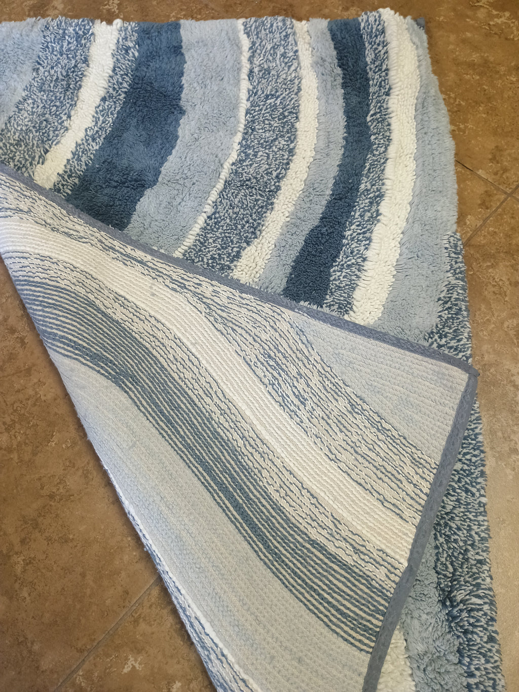 Cotton Blue White Swirl Striped Bath Mat Rug 24x36 Inches