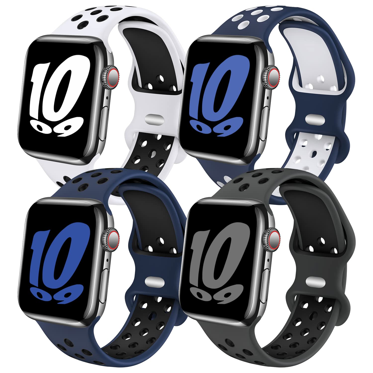 Pack Soft Silicone Breathable Sport Bands for Apple Watch Series 1-7SE 424445mm ML - Assorted Colors Retail $19.00