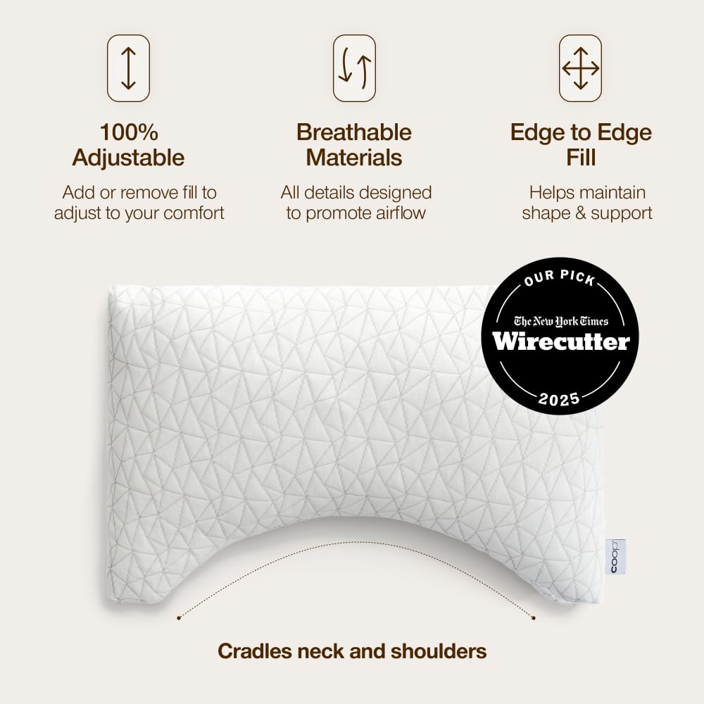 Open-Box New Coop Home Goods Original Crescent Adjustable Queen Pillow for Back  Side Sleepers Retail $79.99