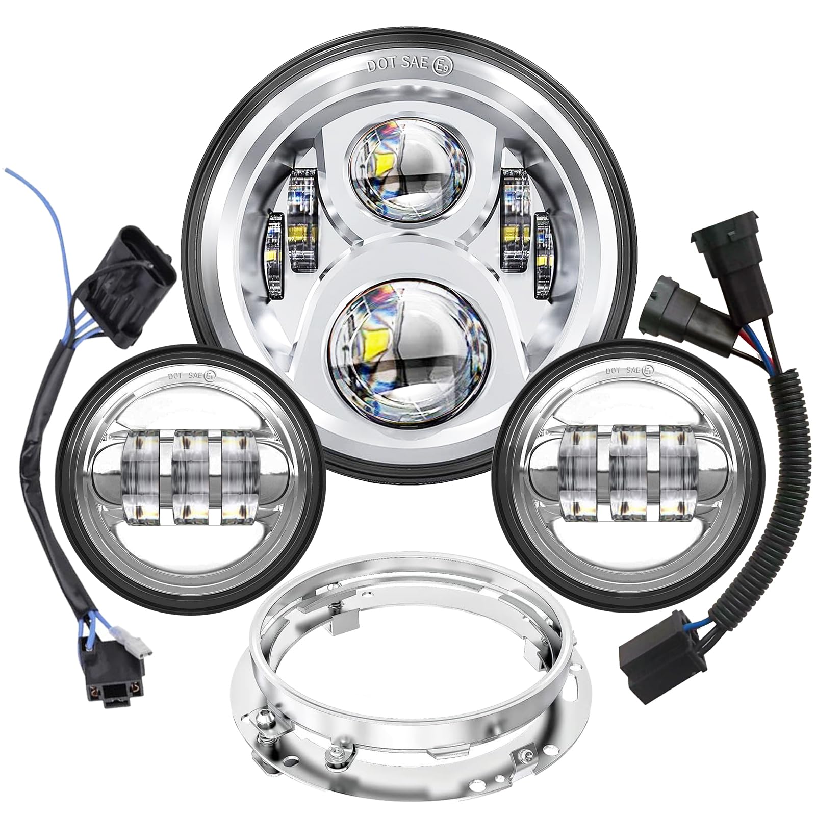 inch Motorcycle LED Headlights 4.5 Fog Passing Lights DOT Kit Chrome for Harley Davidson Retail $89.00