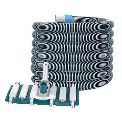 5 x 30ft Swimming Pool Vacuum Hose Kit with Weighted Rotatable Head  Wheels