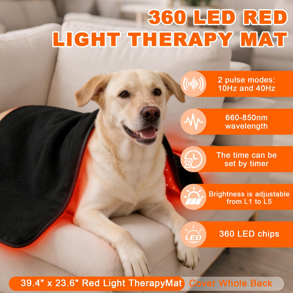 Red Light Therapy Mat for Dogs, 23.6 x 39.4 Inches Pet Light Therapy Mat, 360 LED Beads, 660nm & 880nm Light, Timer and Controller, for Dog Back, Waist, Legs Retail $119.00
