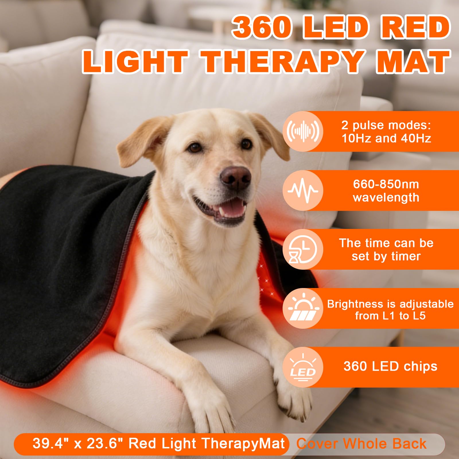 Red Light Therapy Mat for Dogs, 23.6 x 39.4 Inches Pet Light Therapy Mat, 360 LED Beads, 660nm & 880nm Light, Timer and Controller, for Dog Back, Waist, Legs Retail $119.00