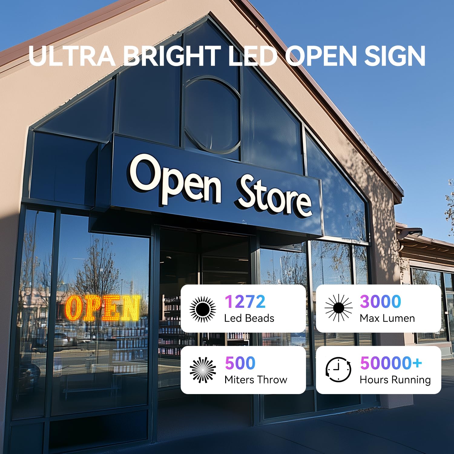 LED Open Sign for Business 48x16 Multi-Color with Smart App  Remote Control
