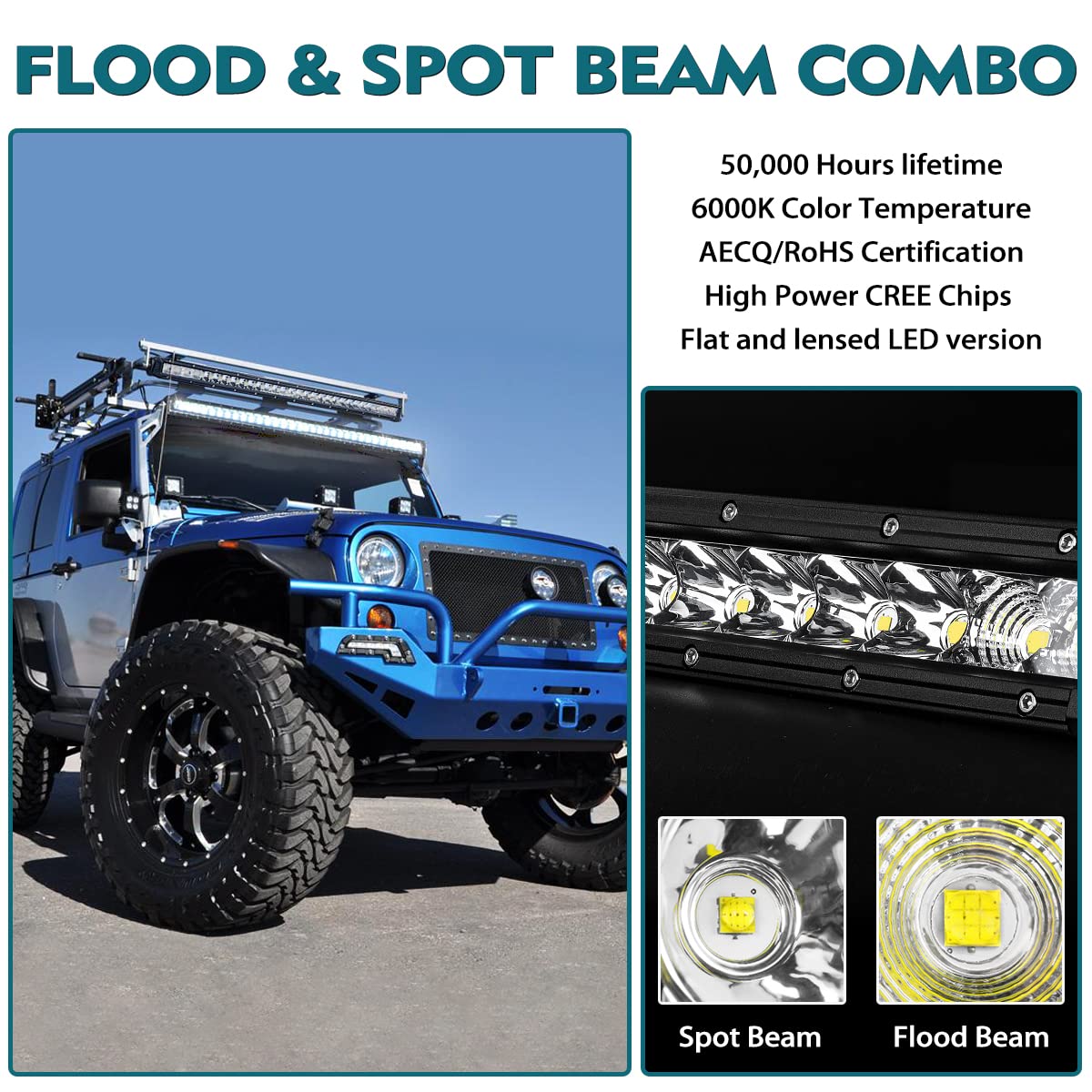 Black 32 Inch Automotive LED Light Bar Flood  Spot Beam Combo 30000LM Off Road