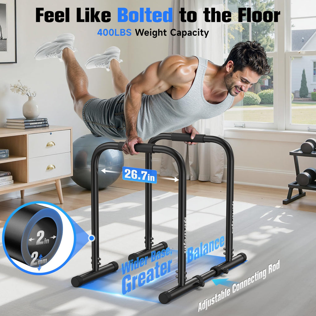 Open-Box New Sportsroyals DP3 Adjustable Dip Station 400LBS Heavy Duty Parallette Bars - Black.