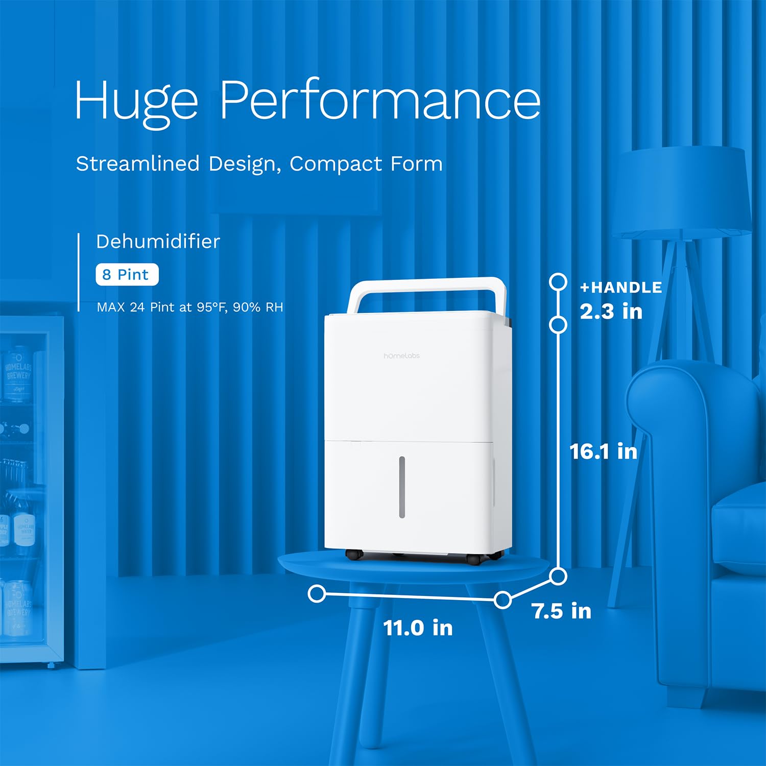 White Ultra Quiet Compact Wi-Fi Dehumidifier 8 Pint for 1800 Sq Ft