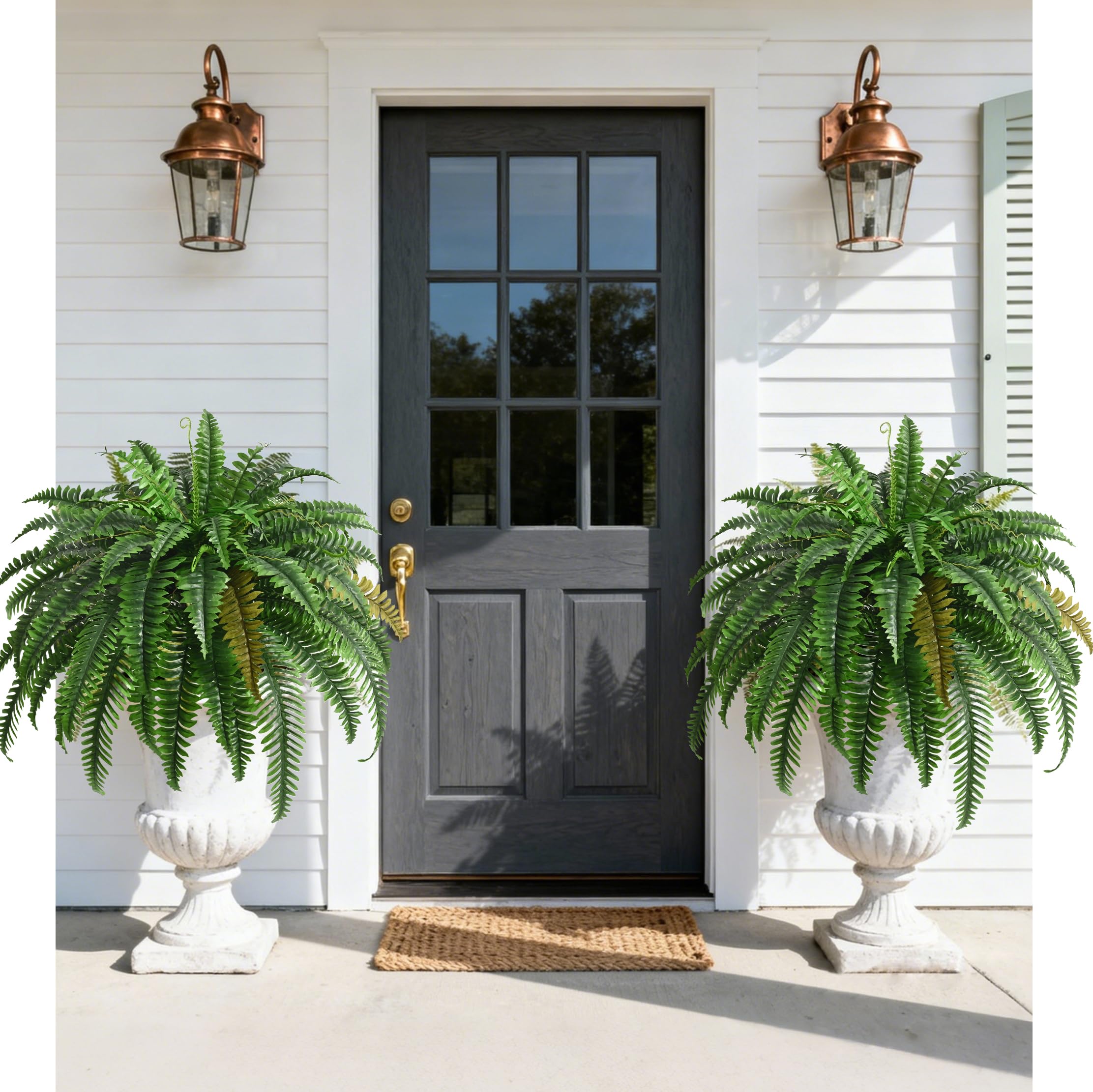 2PCS 45in Fake Ferns- Large Artificial Plants Outdoor, UV Resistant Artificial Ferns for Outdoors, 60 Branches Faux Boston Fern Realistic Weatherproof Fake Plants for Porch Home Patio Hanging Decor Retail $44.00