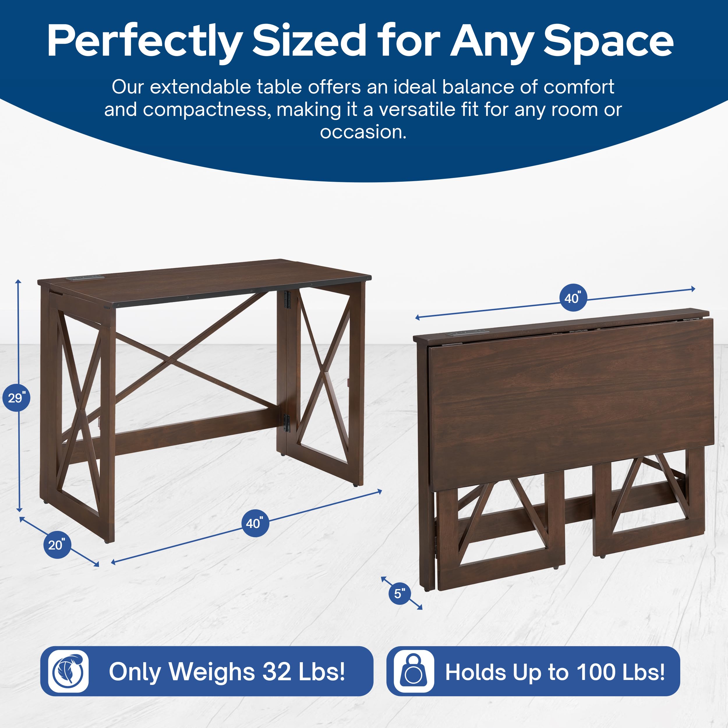 New Stakmore Folding Desk w USB  110V Outlets - Espresso Home Office Desk