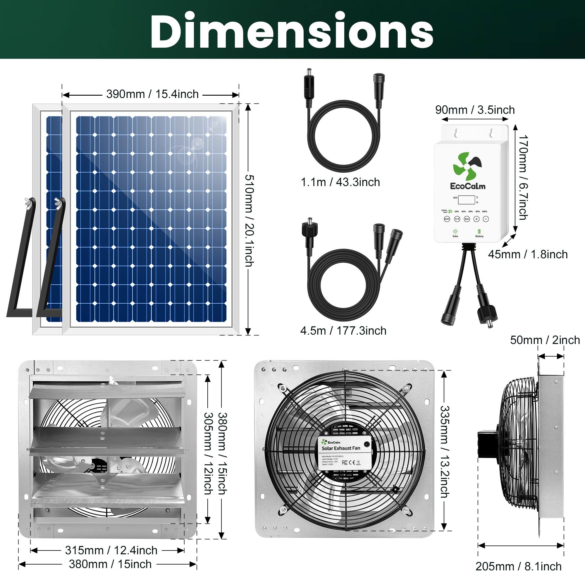 New ecoCalm SEF10 12 Solar Exhaust Fan w Battery Adj. Thermostat 2x30W Panels Retail $212.00