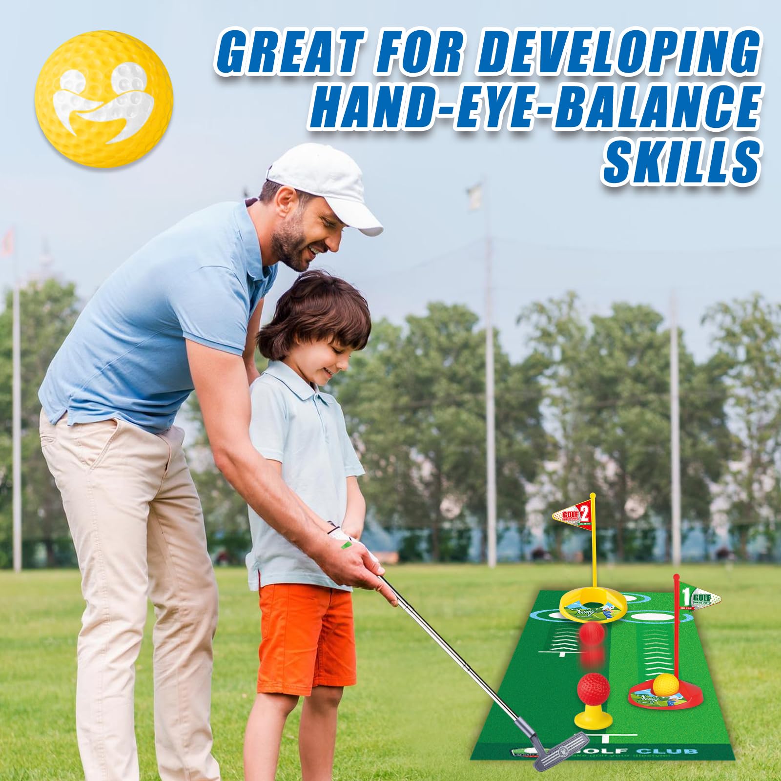 RCROKS Toddler Golf Clubs Set Retractable Metal Shaft, Kids Golf Toys Indoor & Outdoor Backyard Park Golf Game Toy Playset Gifts for Aged 3-8 Toddlers Boys Kids Baby (Grey, M)