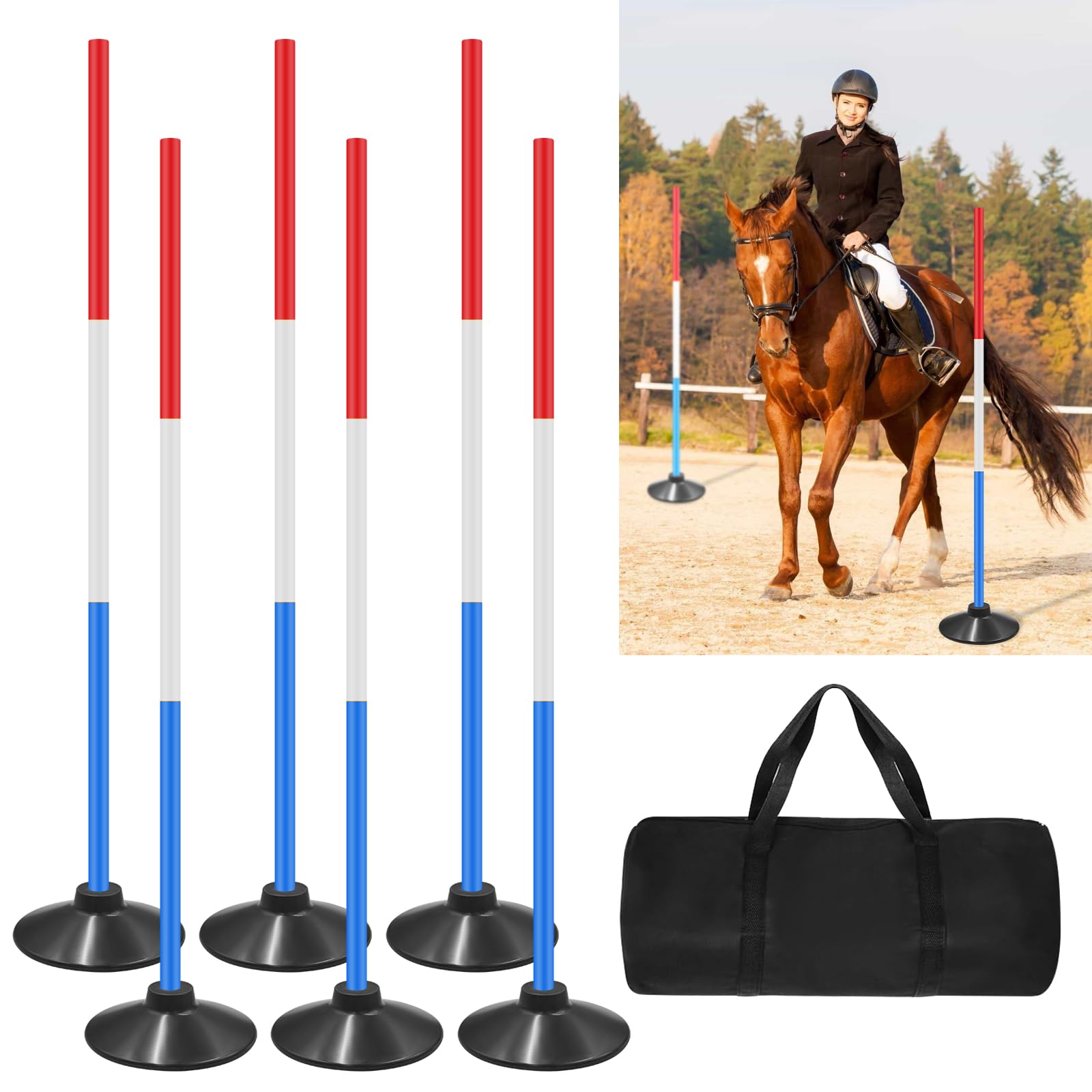 Set 6FT Adjustable Pole Bending Training Poles for Horses Multi-Color