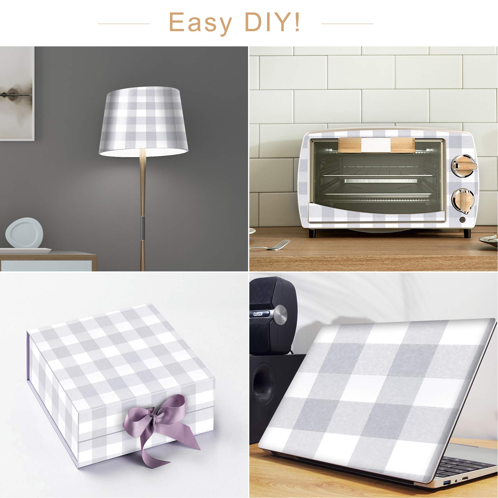 Melwod Grey White Plaid Peel  Stick Wallpaper 17.7x394 - Buffalo Gingham Retail $29.00