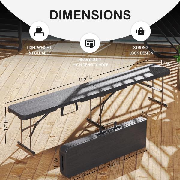 6 Foot Folding Bench Portable Indoor Outdoor Plastic Bench 2 Pack