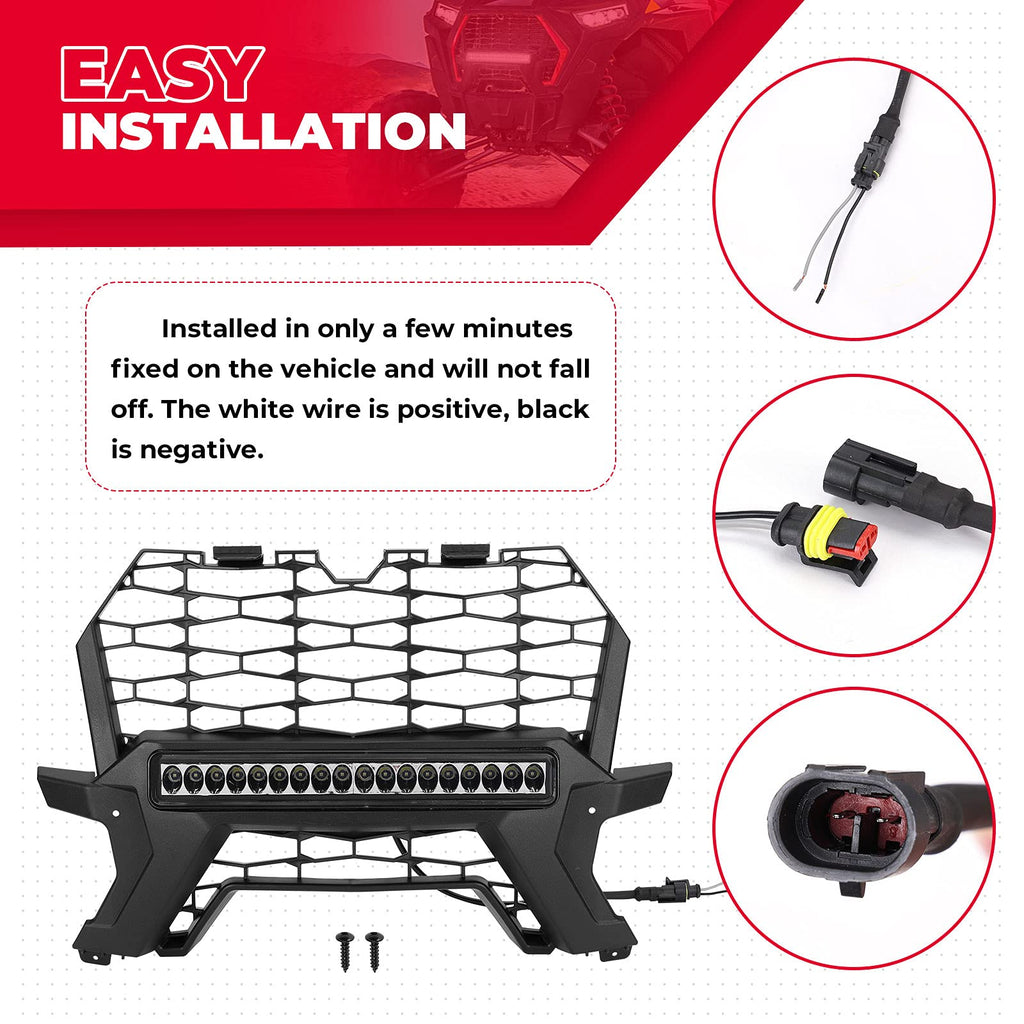 Black Waterproof UTV Front Grill Mesh with LED Light Bar for Polaris RZR XP 1000 2019-2023
