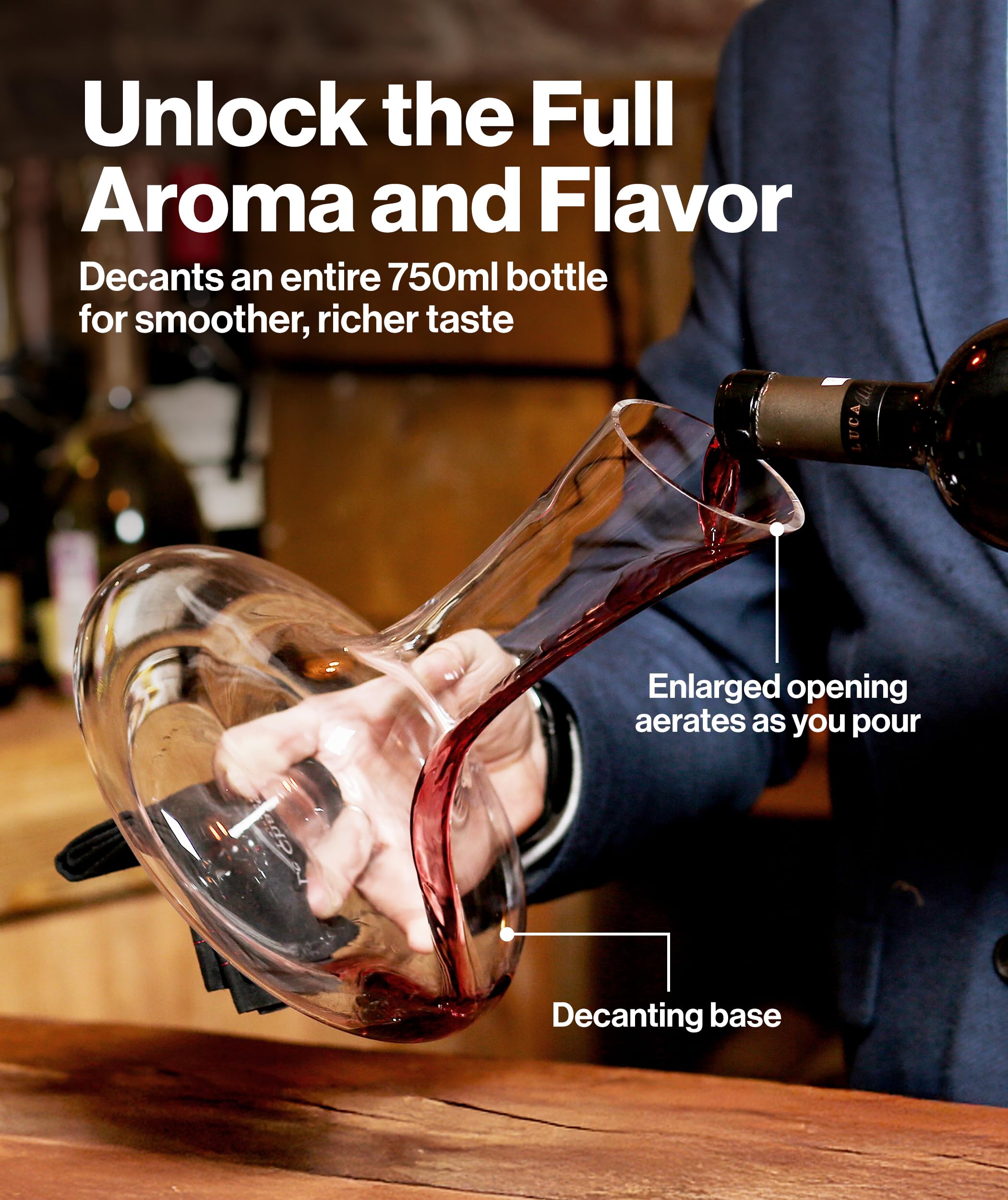 Hand-Blown Lead-Free Crystal Wine Decanter with Aerator 750ml Clear