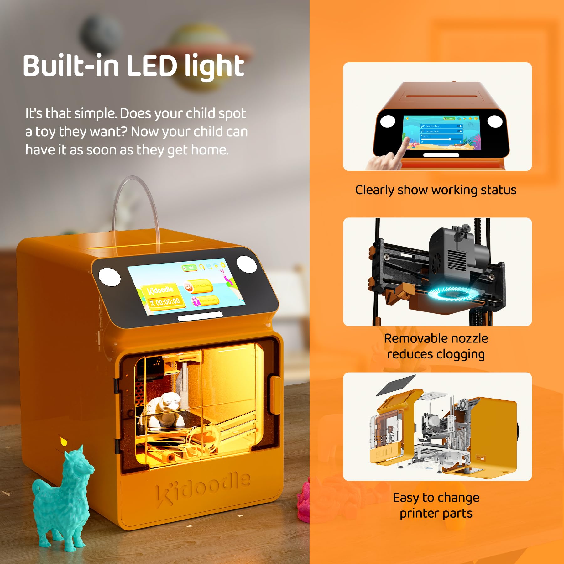Mini 3D Printer for Kids with Wi-Fi Control 5 Touch Screen  Child-Safe Lock - Orange