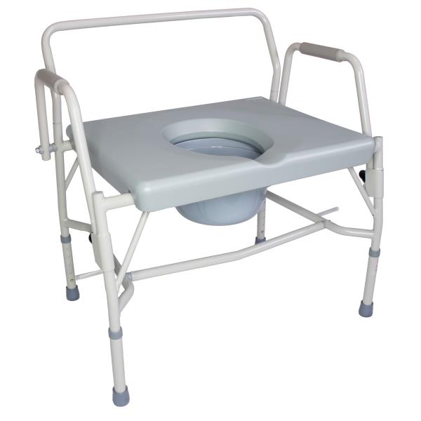 Drop Arm Portable Toilet Commode Extra-Wide Seat 500 lb Capacity Grey