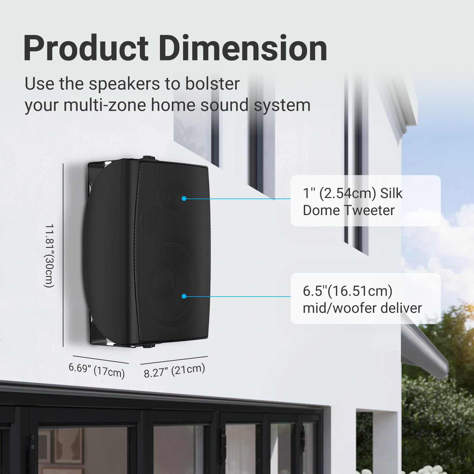 5 Inch Passive Outdoor Waterproof 400W 2-Way Wall Mount Speakers - Black $81.75