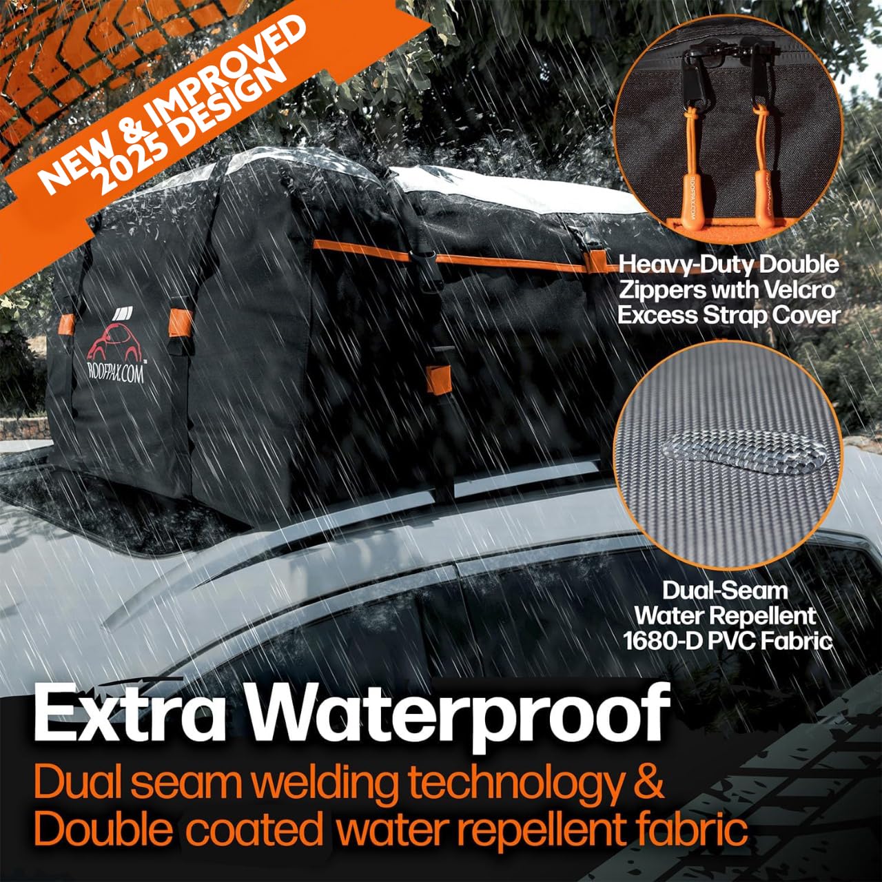 RoofPax XXL 28 cuft Car Rooftop Cargo Carrier Bag Extra Waterproof Car Roof Storage with 10 Heavy Duty Tie Down Straps and 4 Hooks Roof Bag Cargo Carrier for Top of Vehicle with/Without Rack Retail $189.00