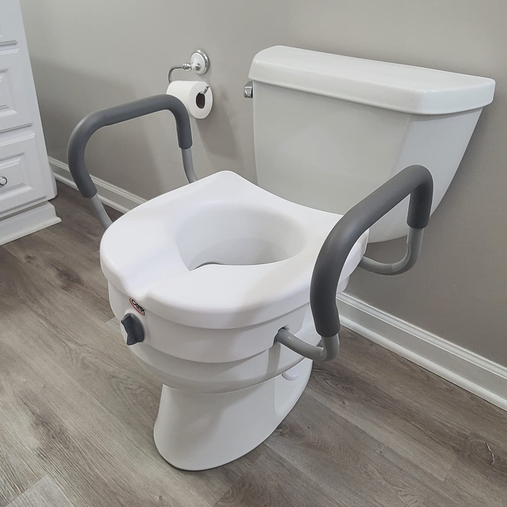 New Carex E-Z Lock 5 Raised Toilet Seat Riser with Handles For Seniors Retail $42.00