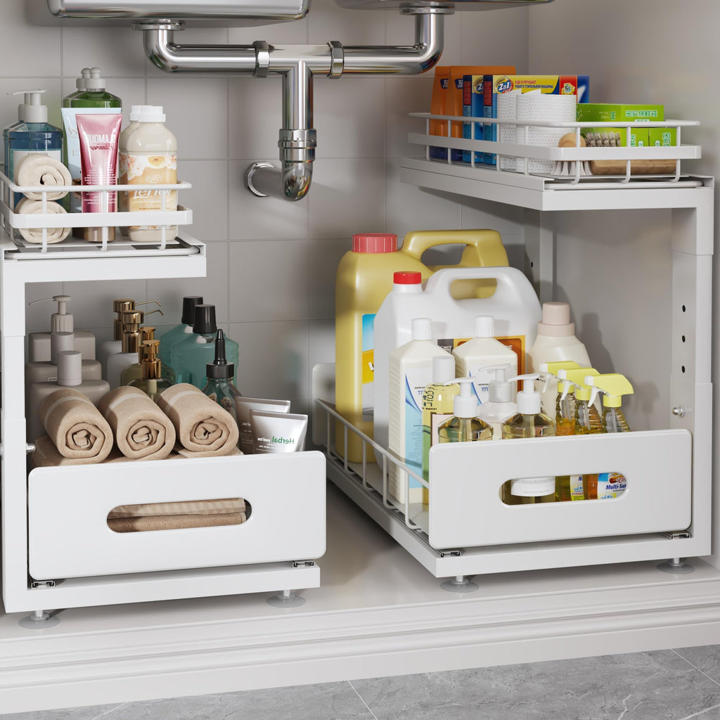Open-Box New Biboraya 2-Tier Dual Pull Out Adjustable Under Sink Organizer - White Retail $49.99