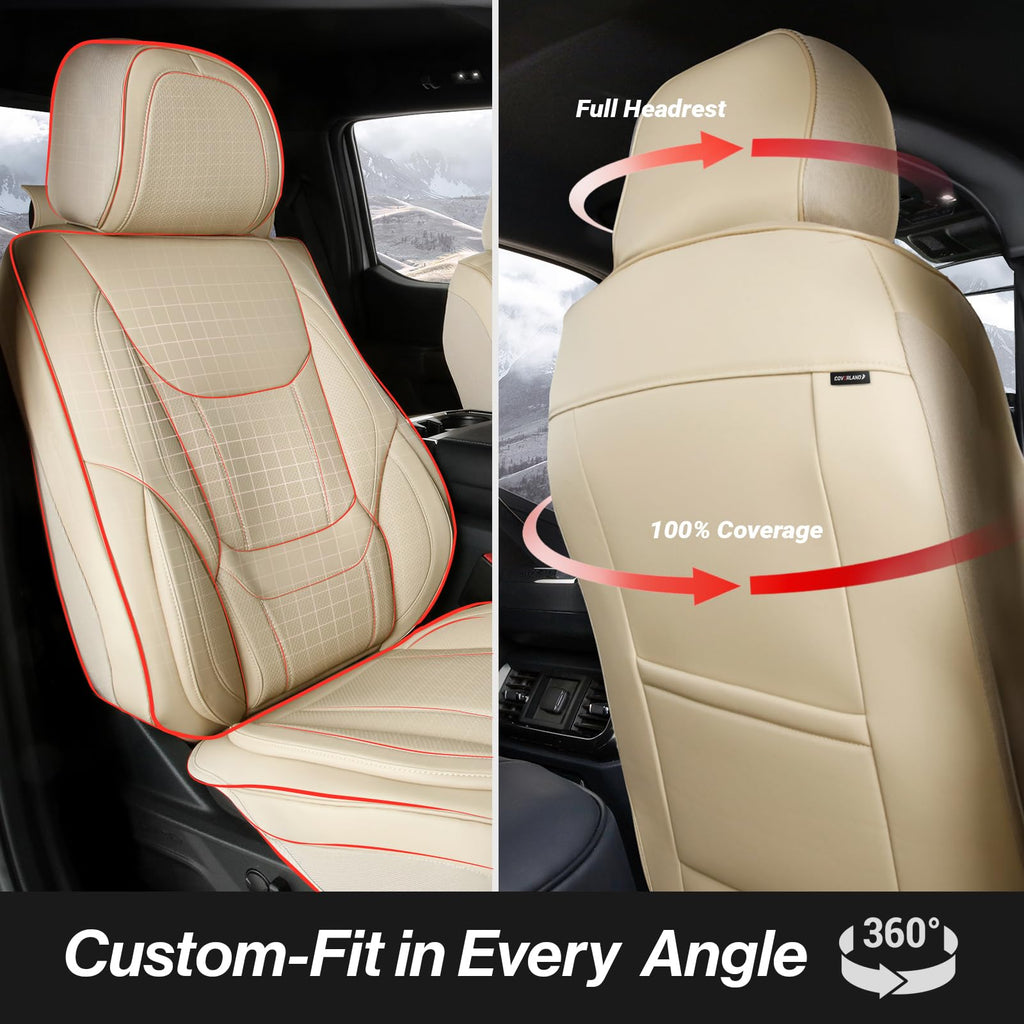 Custom Fit Car Seat Covers for SUV Faux Leather Memory Foam Waterproof Non-Slip Front Beige
