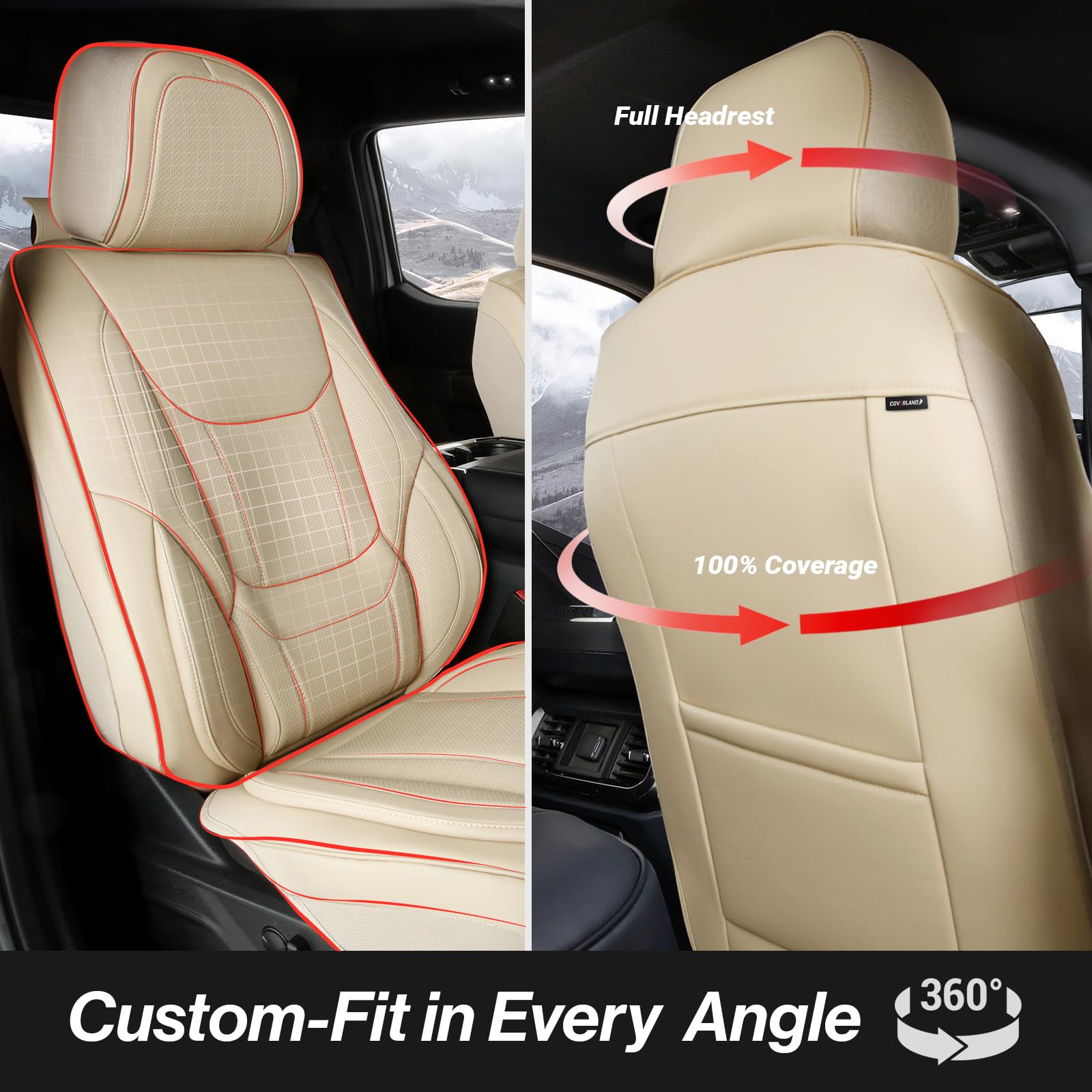 Custom Fit Car Seat Covers for SUV Faux Leather Memory Foam Waterproof Non-Slip Front Beige